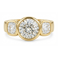 Three Stone Bezel Set Diamond Ring with Cushion Side Stones