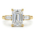 Emerald Cut Three Stone Diamond Engagement Ring with Pave Band