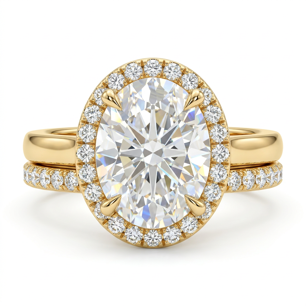 Oval Solitaire Engagement Ring with Pave Band Set