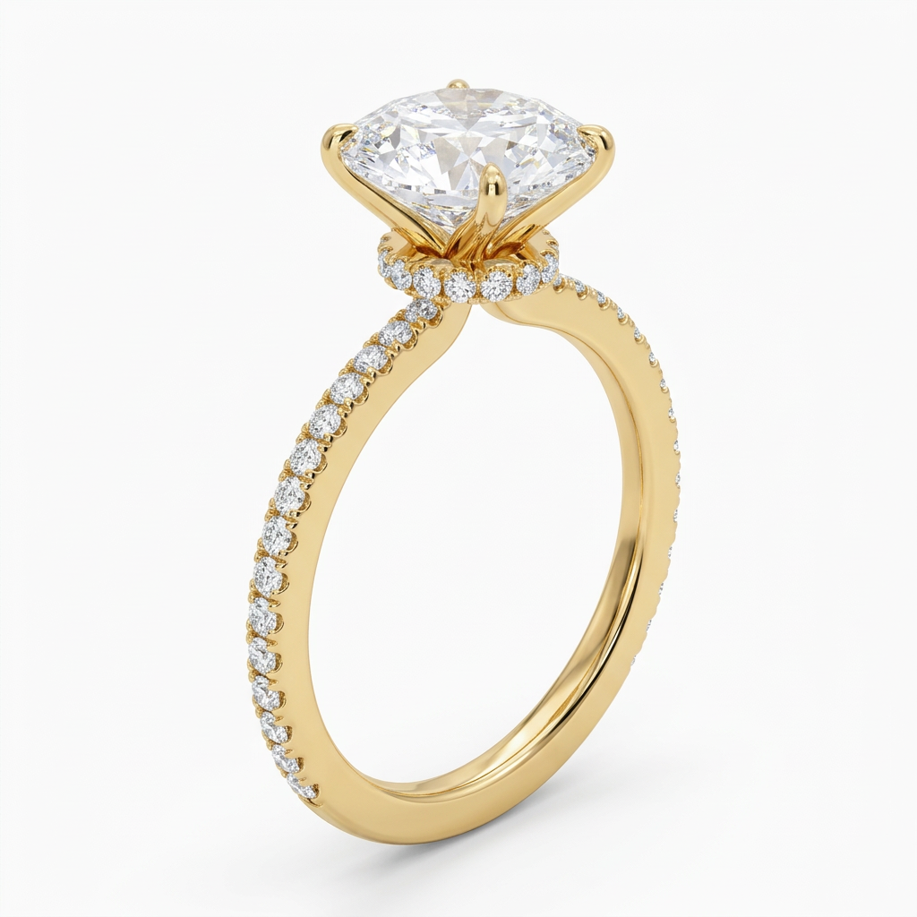 Oval Diamond Solitaire Engagement Ring with Pave Band