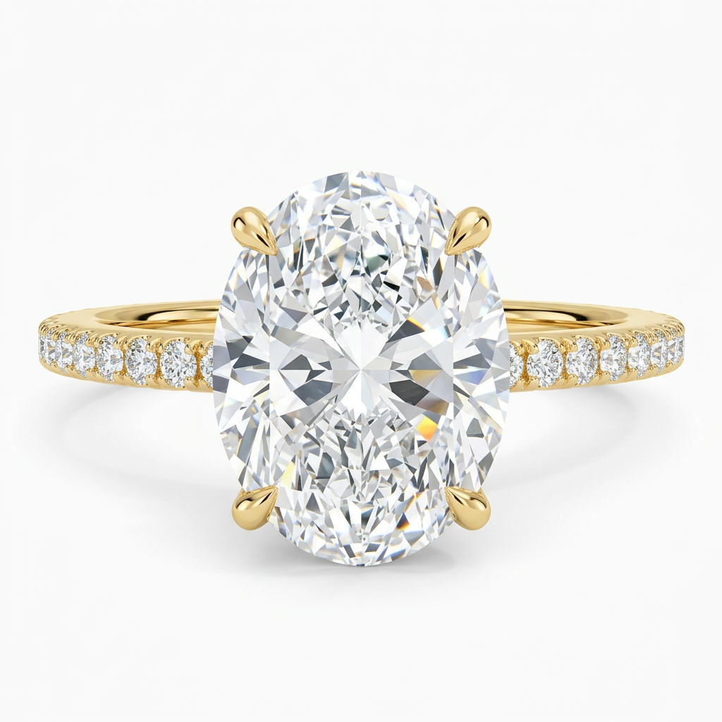 Oval Diamond Solitaire Engagement Ring with Pave Band