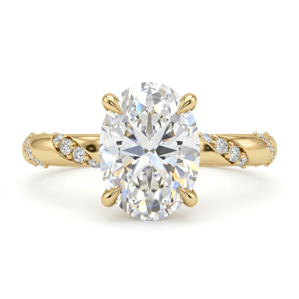 Oval Solitaire Engagement Ring with Plain Gold Band
