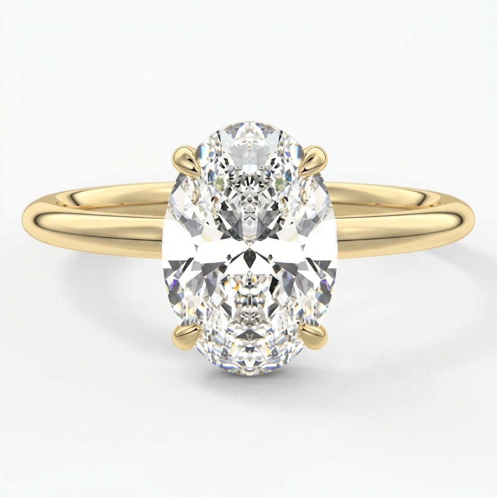 Oval Solitaire Engagement Ring with Plain Gold Band