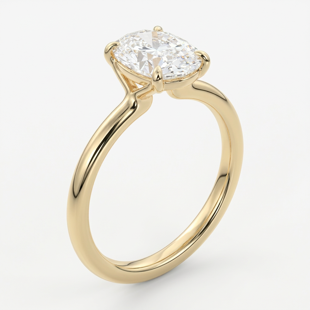 Oval Solitaire Engagement Ring with Plain Gold Band