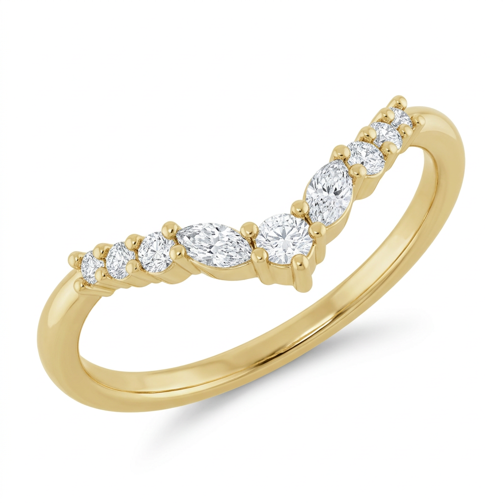 Curved Wishbone Mixed Diamond Wedding Band