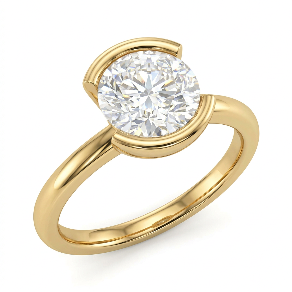 Round Color Stone Solitaire Ring with Cathedral Setting
