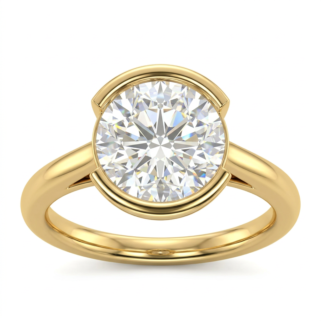 Round Color Stone Solitaire Ring with Cathedral Setting