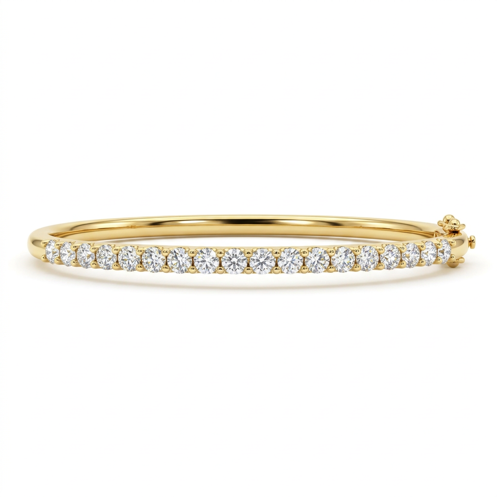 14K Yellow Gold Pave Diamond Bangle Bracelet