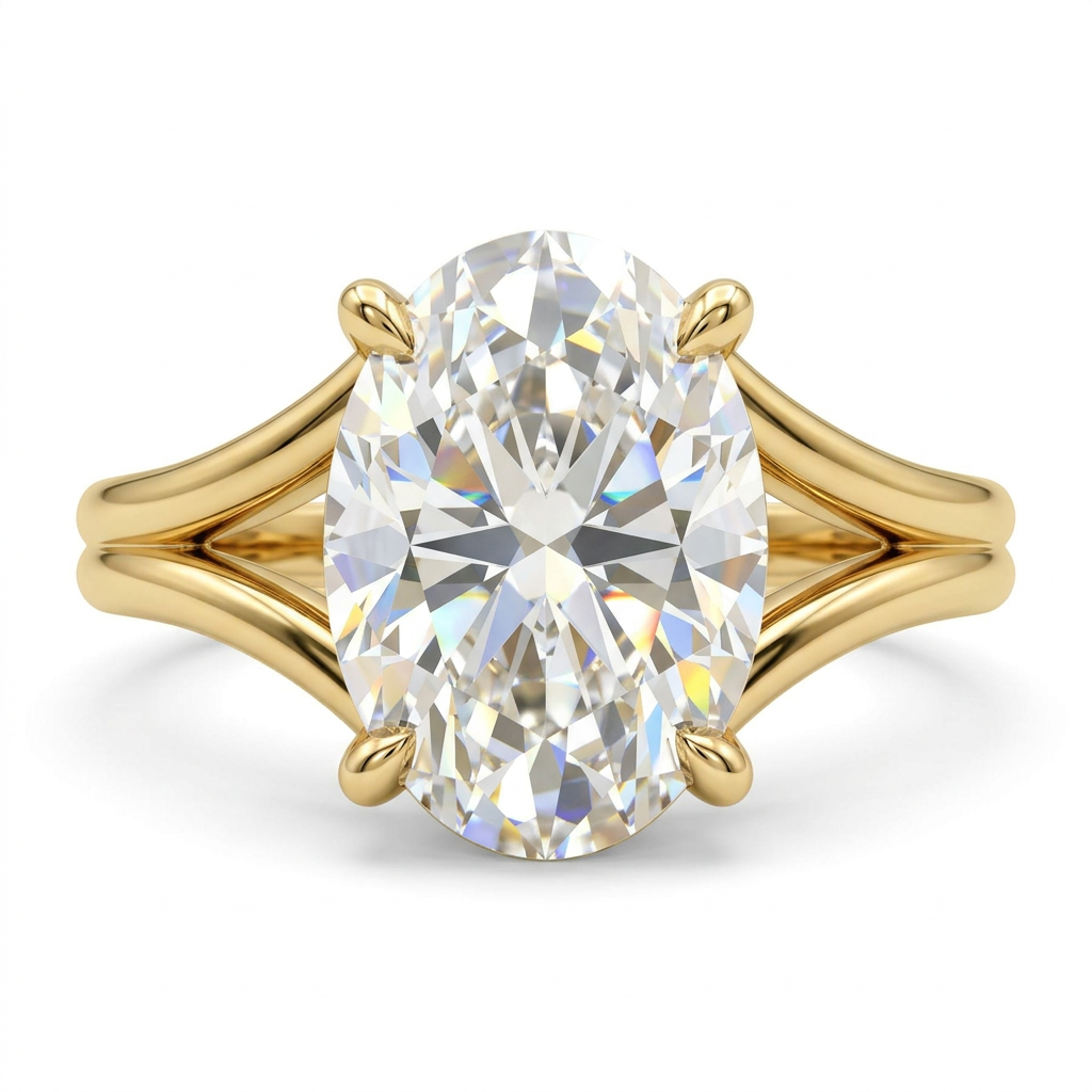 Oval Solitaire Engagement Ring with Split Shank Band