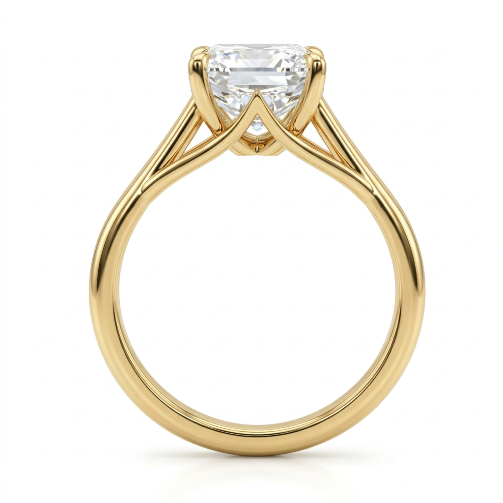 Asscher Cut Solitaire Engagement Ring with Plain Band