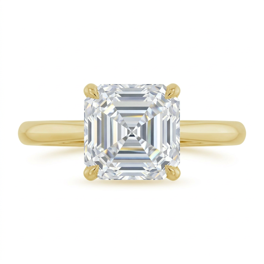 Asscher Cut Solitaire Engagement Ring with Plain Band