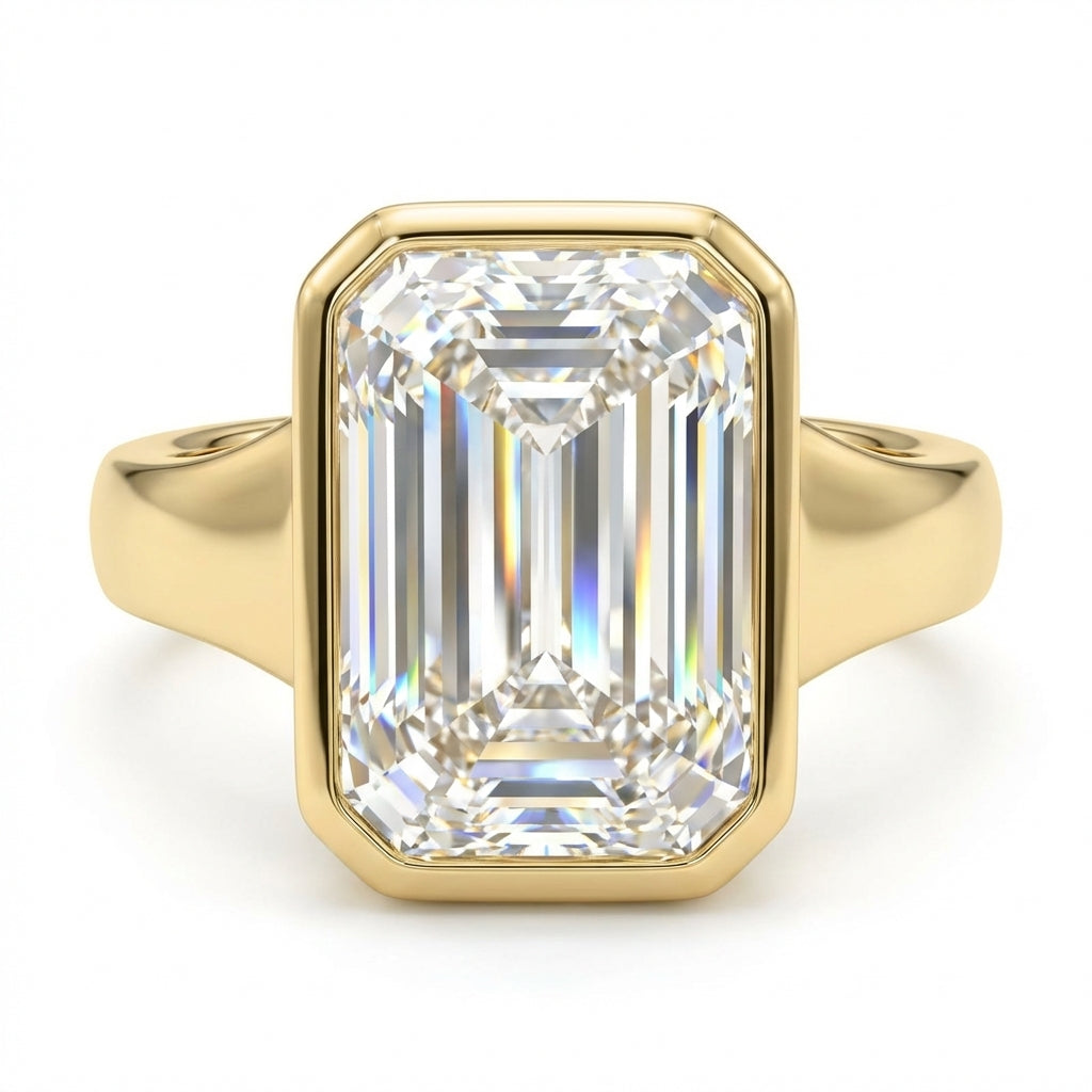 14k Yellow Gold Emerald Cut Bezel Set Ring