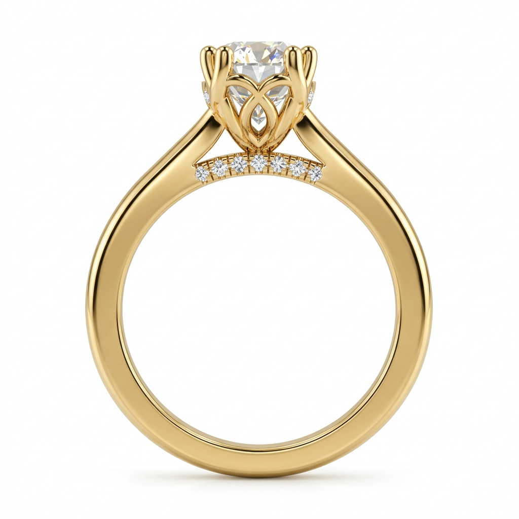 Dainty Art Deco Engagement Ring with Pave Diamonds and Hidden Emerald