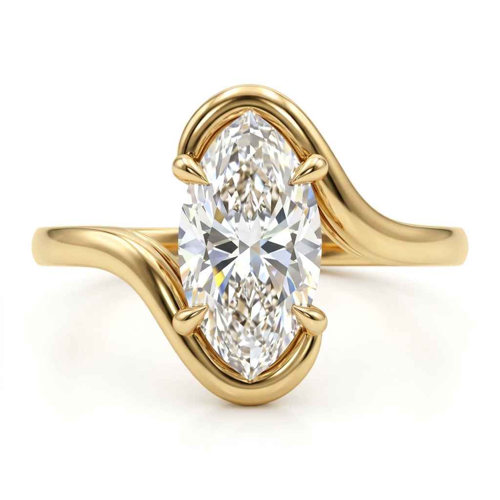 Modern Oval Solitaire Bypass Engagement Ring
