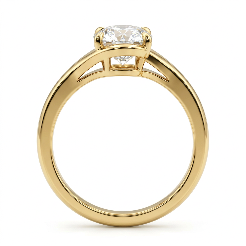 Modern Oval Solitaire Bypass Engagement Ring
