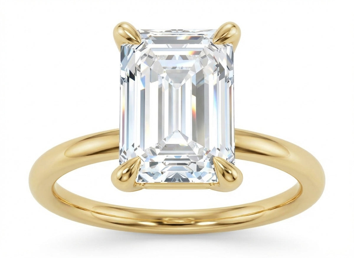 Emerald Solitaire Engagement Ring with Plain Band