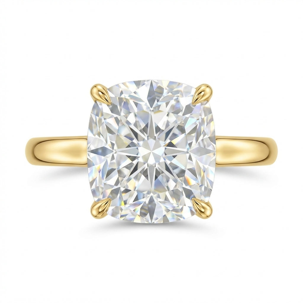 Emerald Solitaire Engagement Ring with Plain Band - Style 2