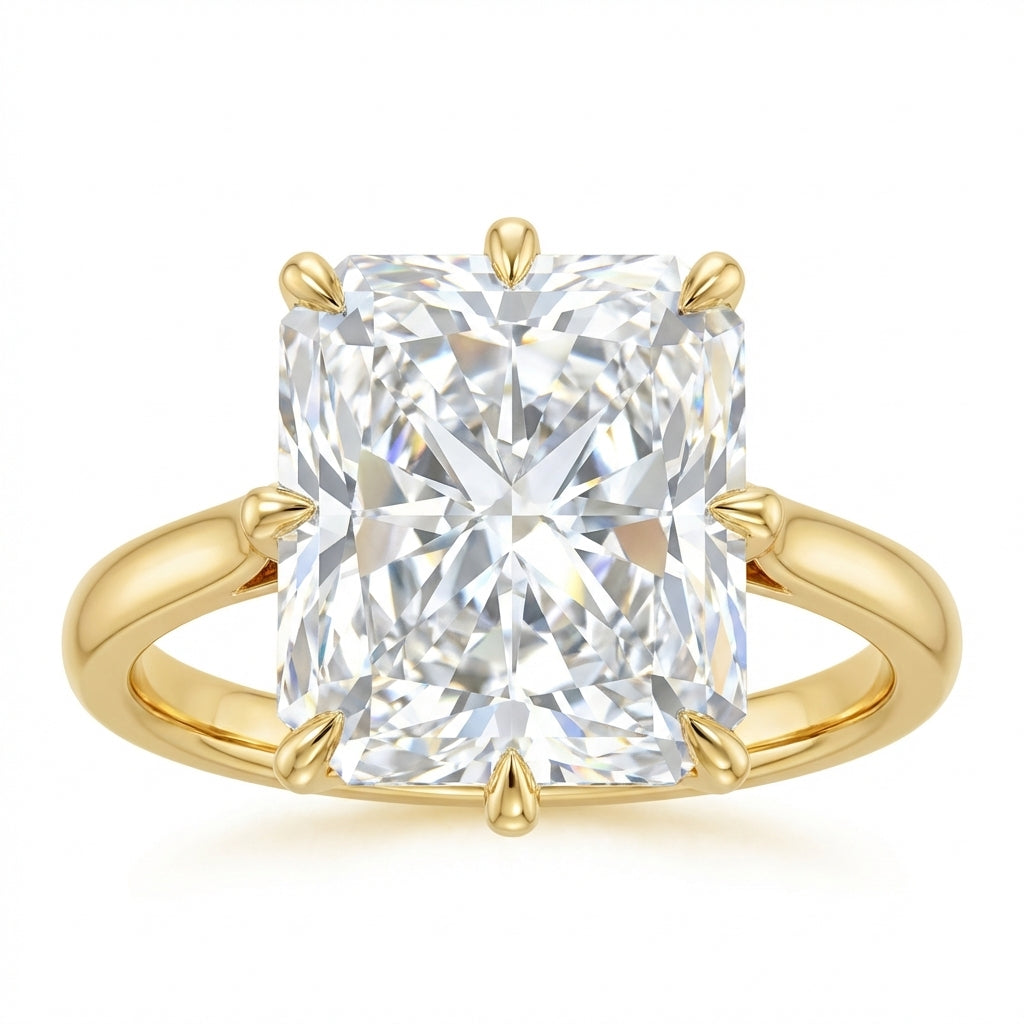 8 Claw Princess Solitaire Engagement Ring with Plain Band