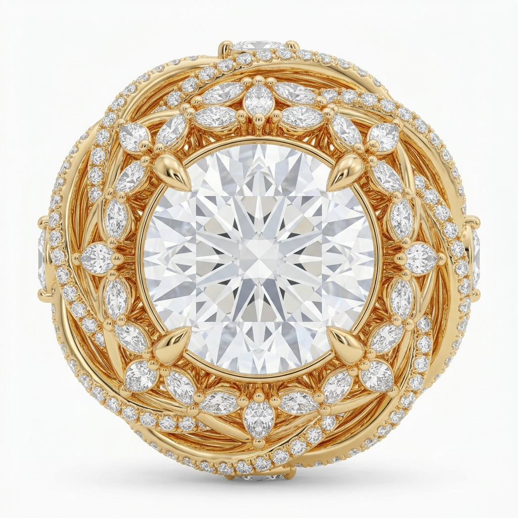 Pear Diamond Engagement Ring with Floral Pave Twisted Band - Style 2