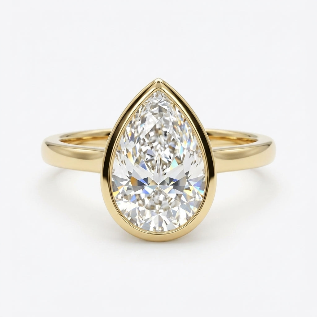 Pear Diamond Bezel Solitaire Engagement Ring in Yellow Gold