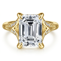 Emerald Cut Solitaire Ring with Pave Gold Band