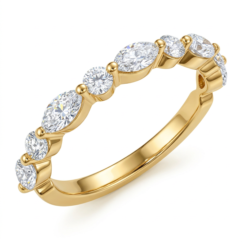 Alternating Round and Marquise Gemstone Eternity Ring