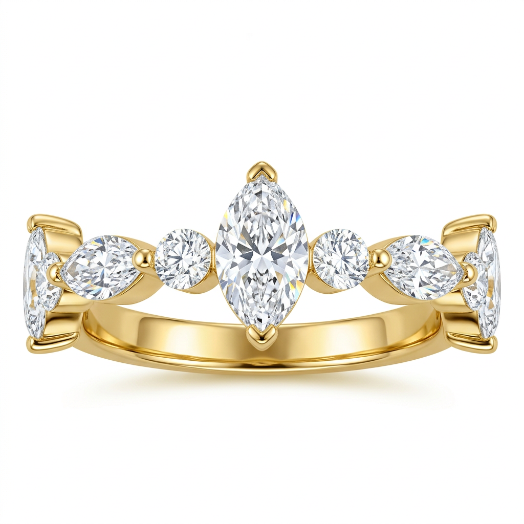 Alternating Round and Marquise Gemstone Eternity Ring