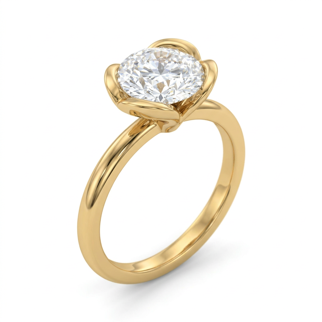 Oval Solitaire Bezel Engagement Ring with Plain Band