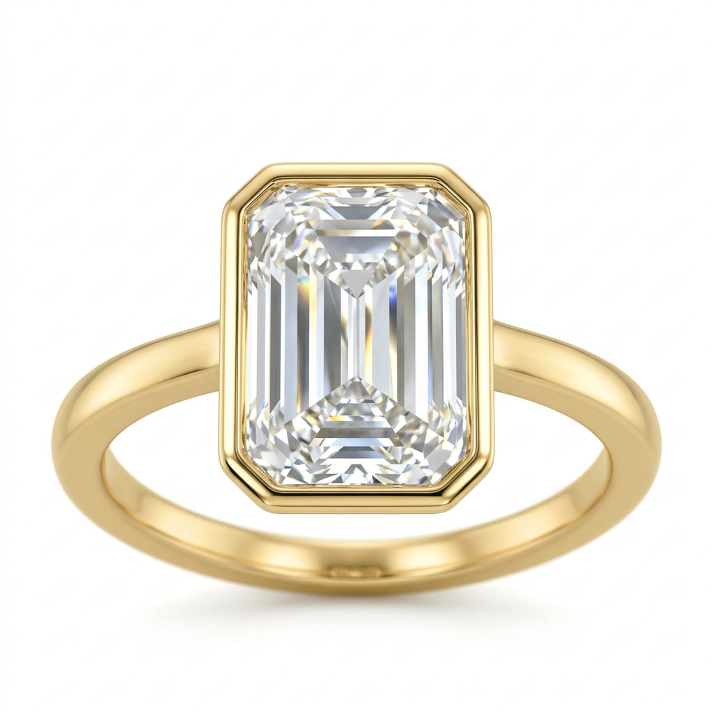 Radiant Cut Solitaire Ring with Greek Key Pattern Band