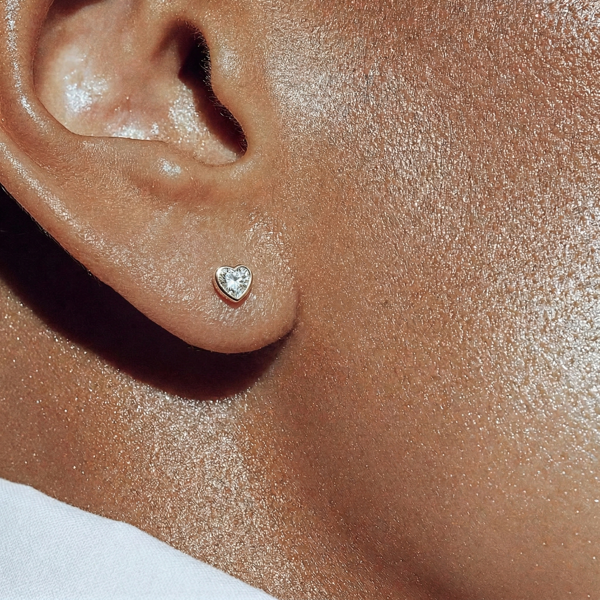 Dainty Bezel Set Heart Shaped Diamond Stud Earrings