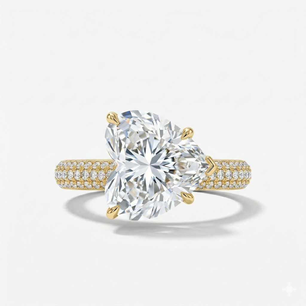 Sideways Pave Heart Diamond Statement Ring