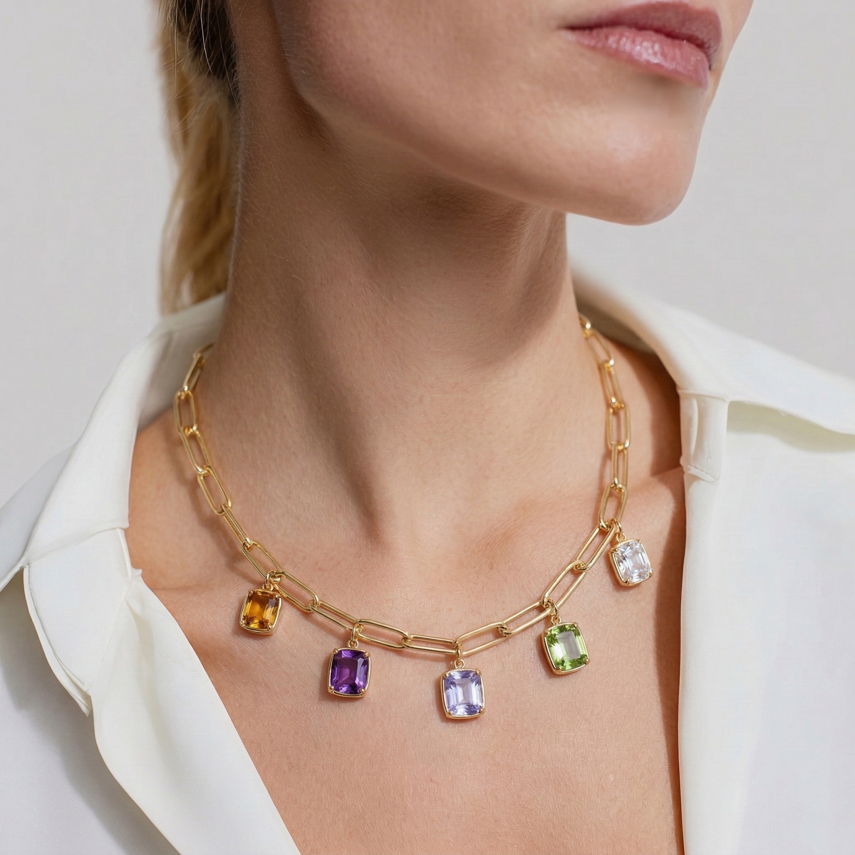 Bezel Set Birthstone Paperclip Necklace