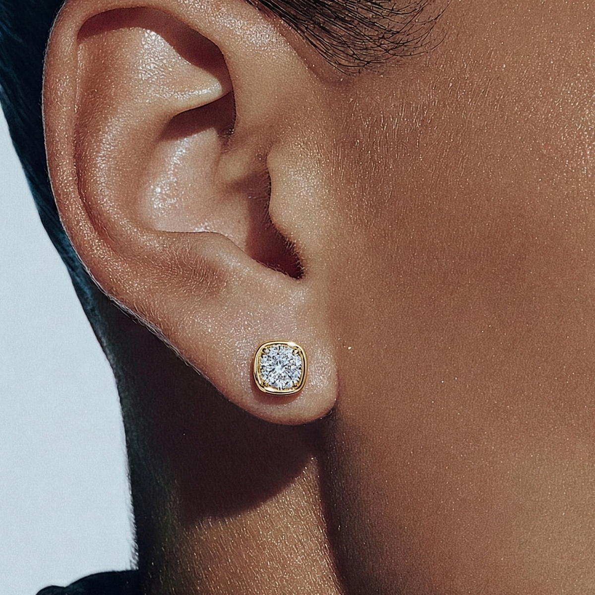 Bezel Set Cushion Cut Diamond Stud Earrings