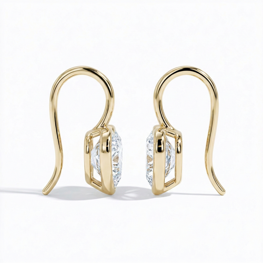 Bezel Set Heart Shaped Diamond French Hook Earrings