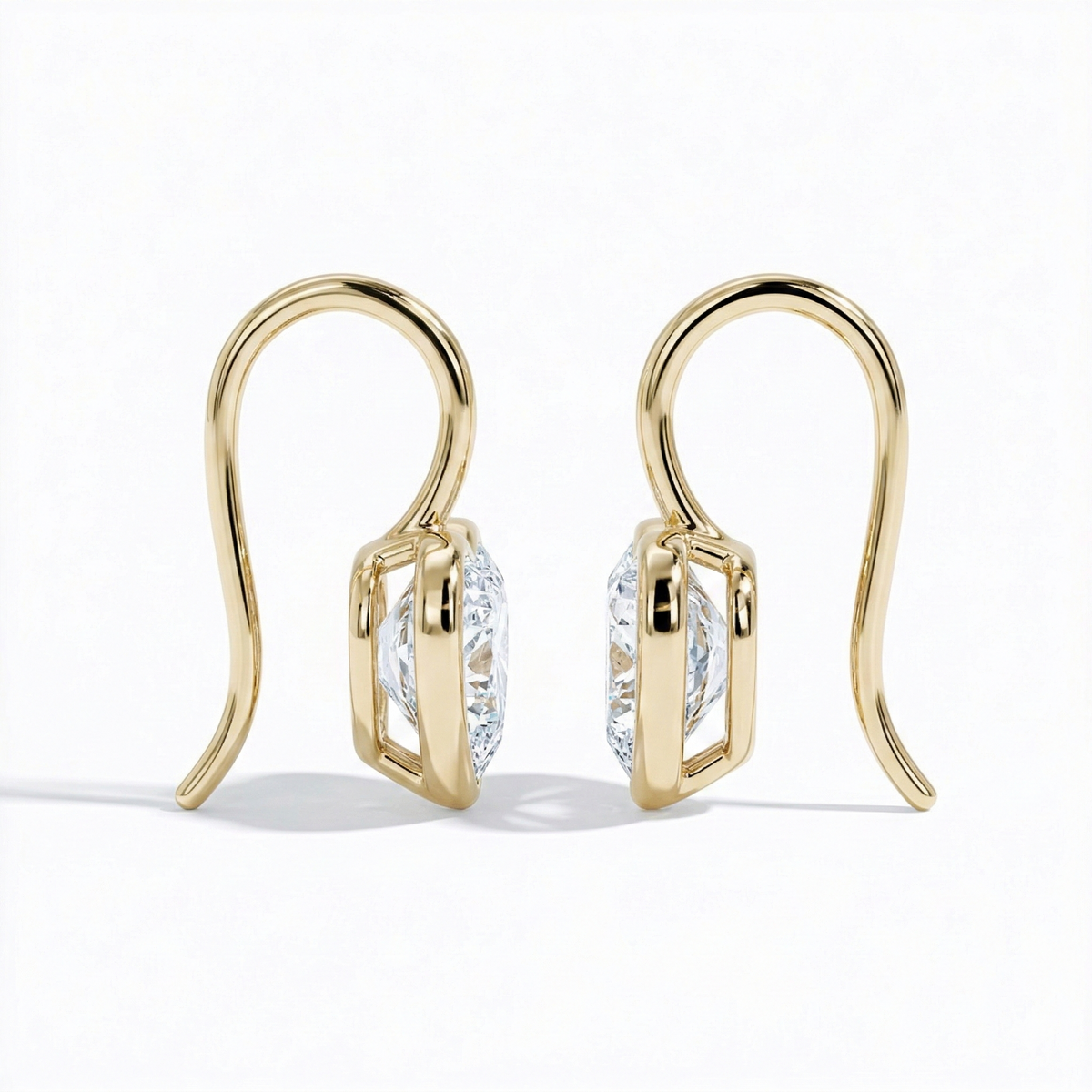 Bezel Set Heart Shaped Diamond French Hook Earrings