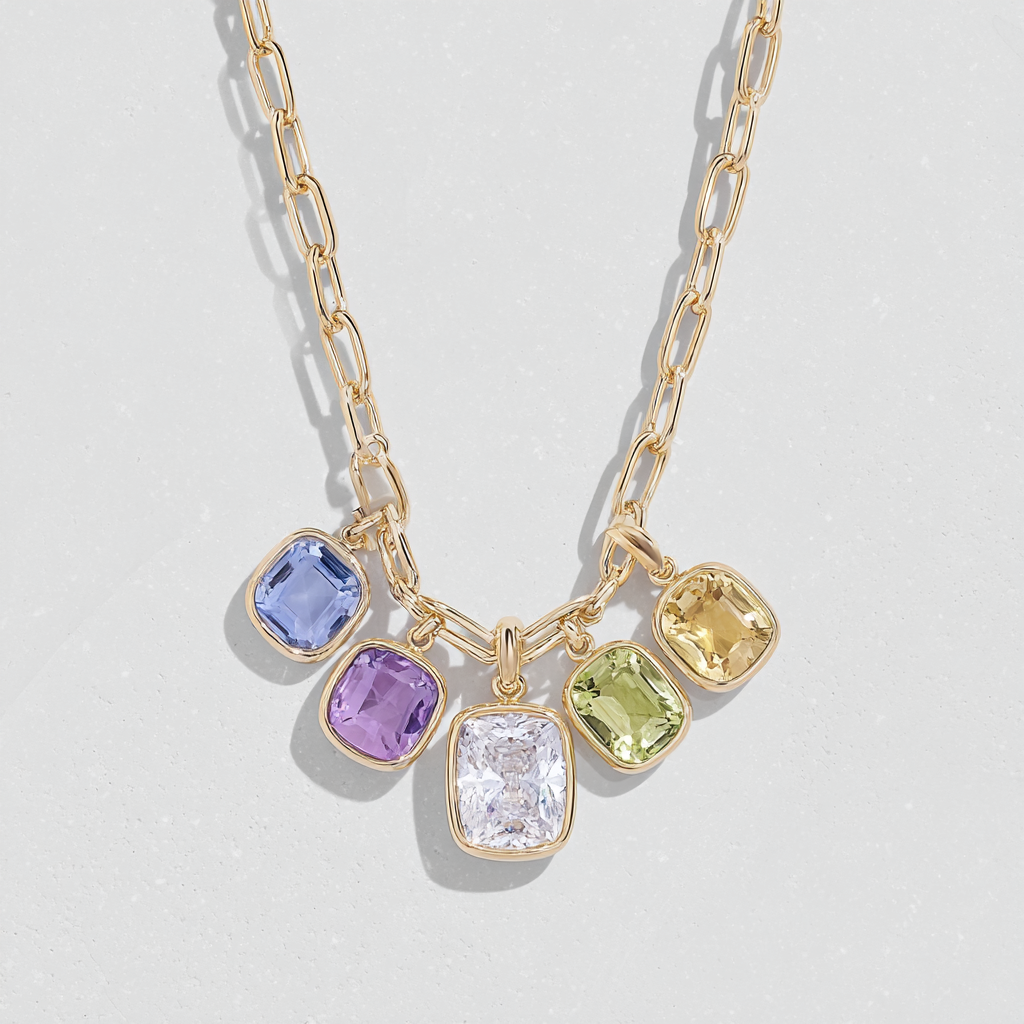 Bezel Set Birthstone Paperclip Necklace