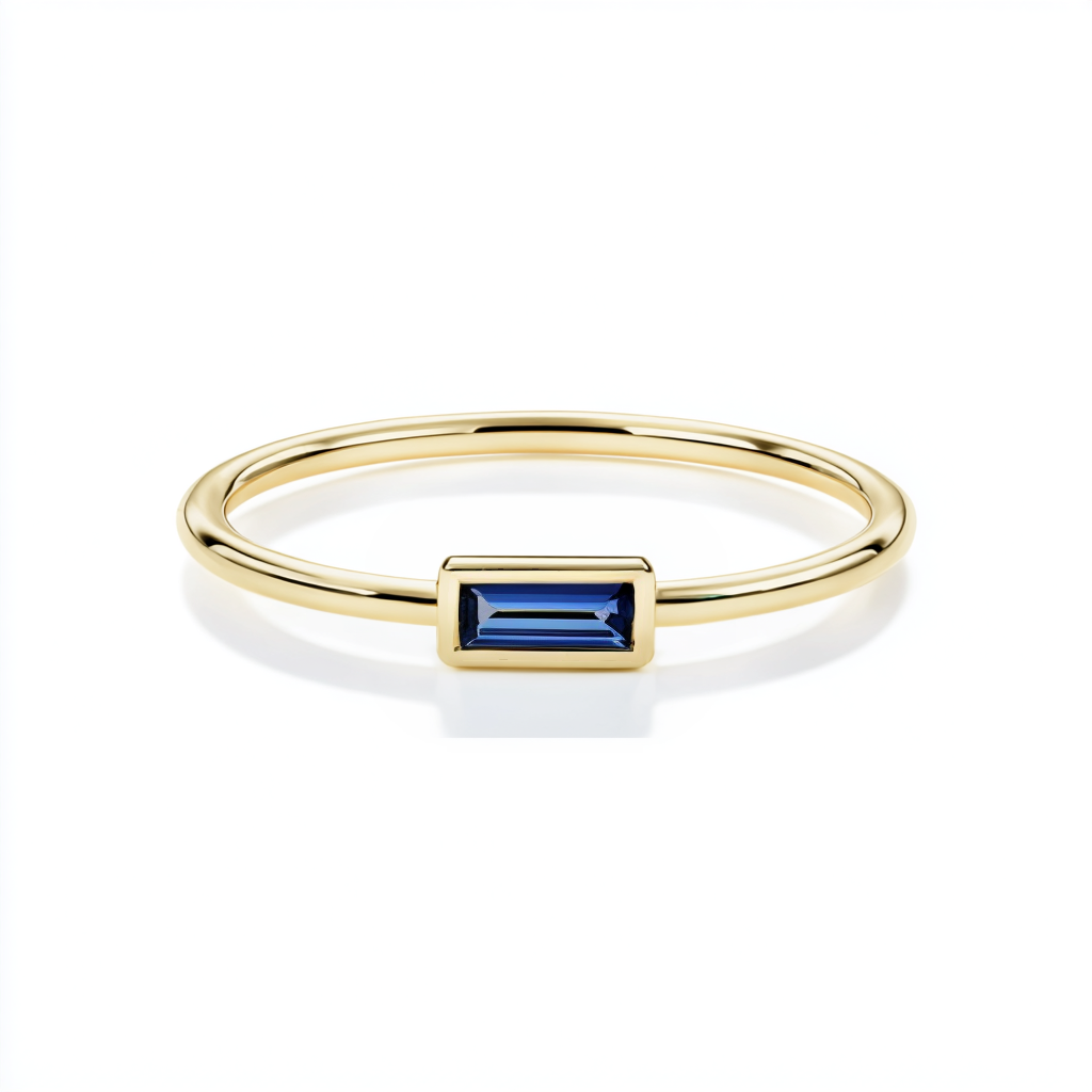 Dainty East West Baguette Blue Sapphire Ring