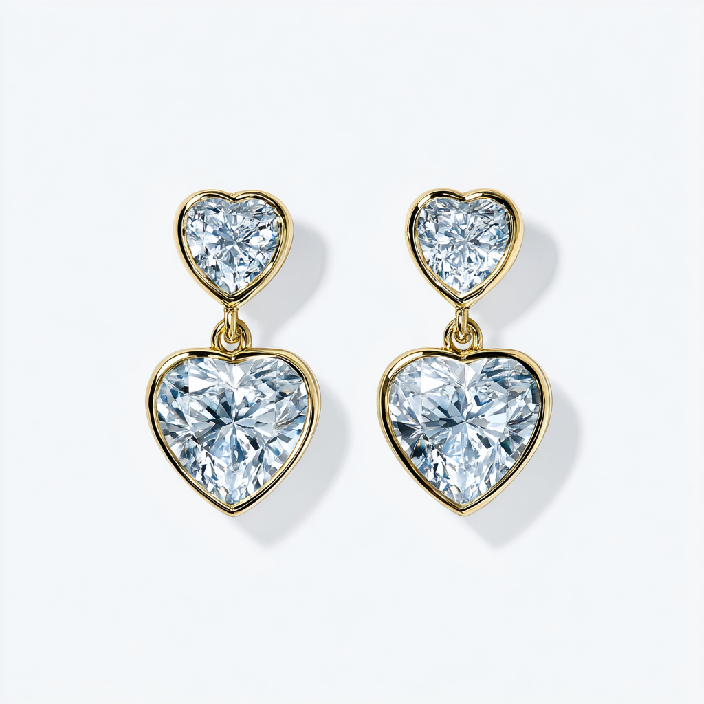 Bezel Set Heart Shaped Diamond Drop Earrings