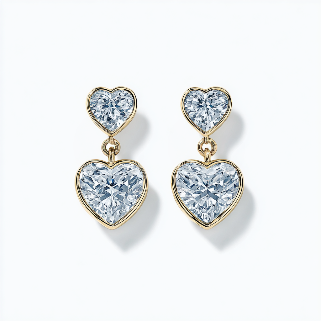Bezel Set Heart Shaped Diamond Drop Earrings