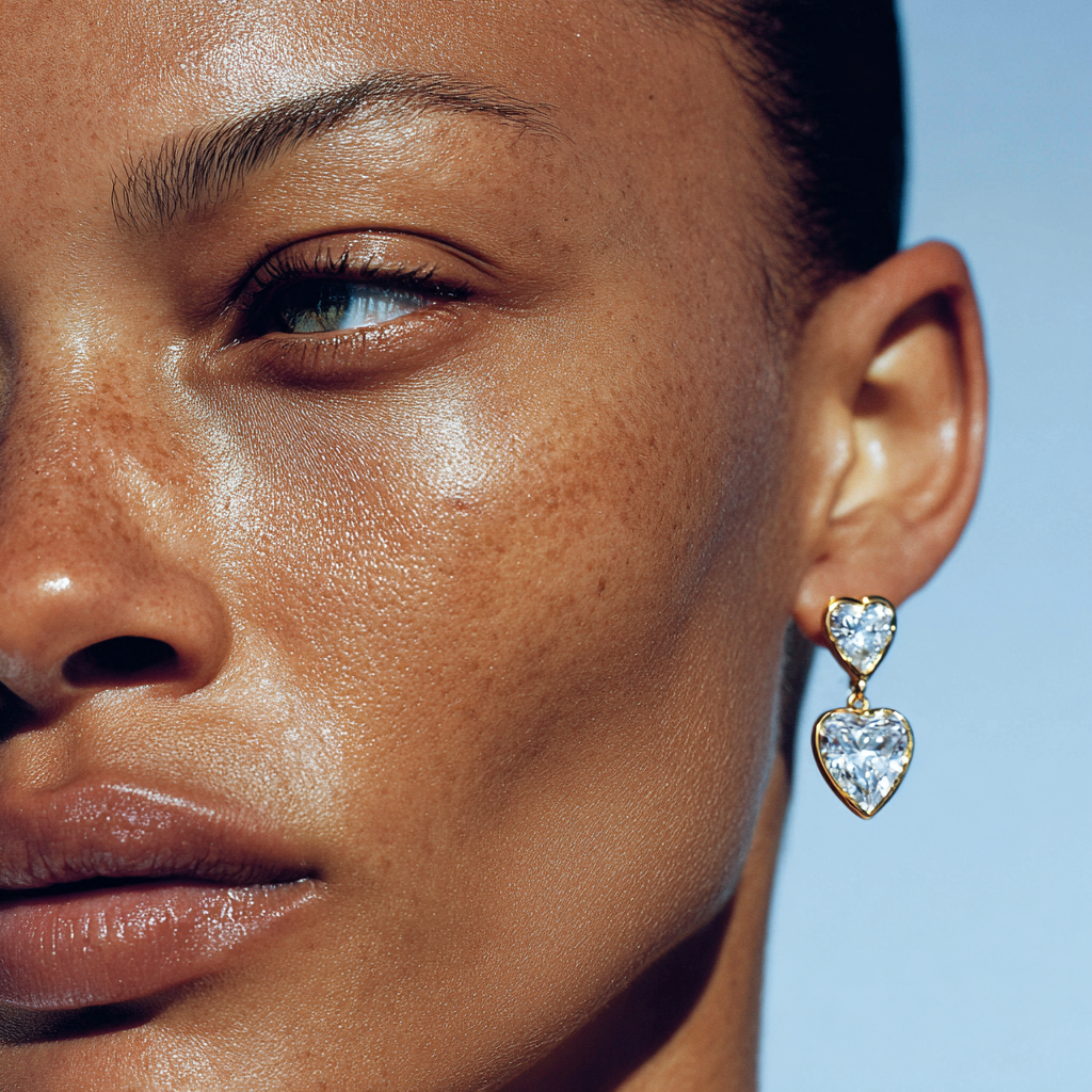 Bezel Set Heart Shaped Diamond Drop Earrings