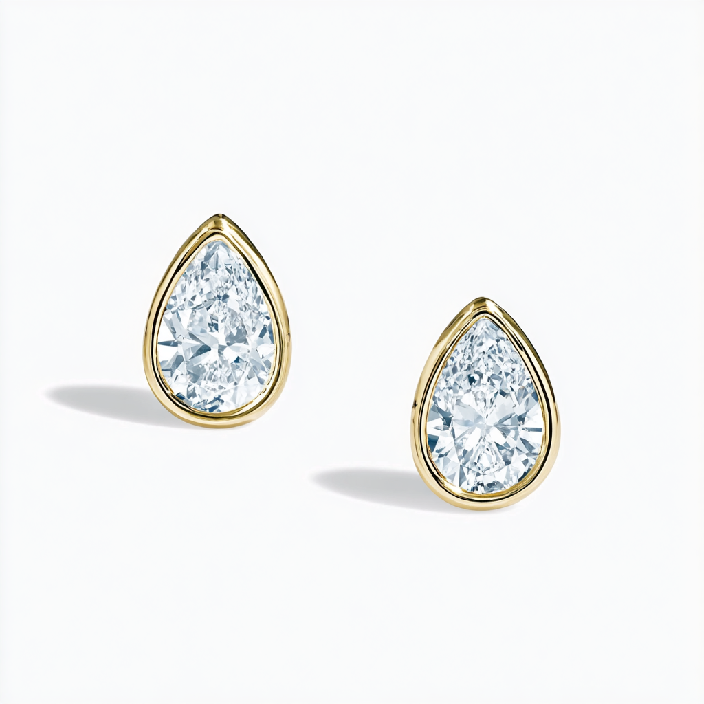 Dainty Bezel Set Pear Shaped Diamond Stud Earrings