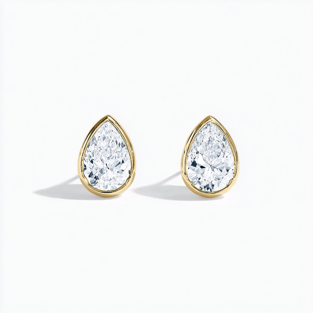 Dainty Bezel Set Pear Shaped Diamond Stud Earrings