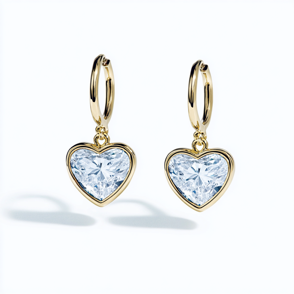Bezel Set Heart Shaped Diamond Huggie Charm Hoops