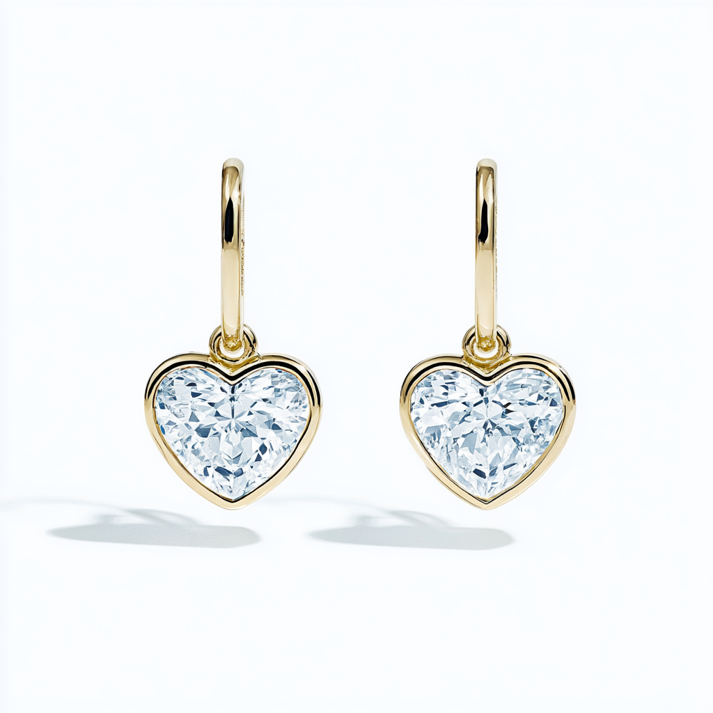 Bezel Set Heart Shaped Diamond Huggie Charm Hoops