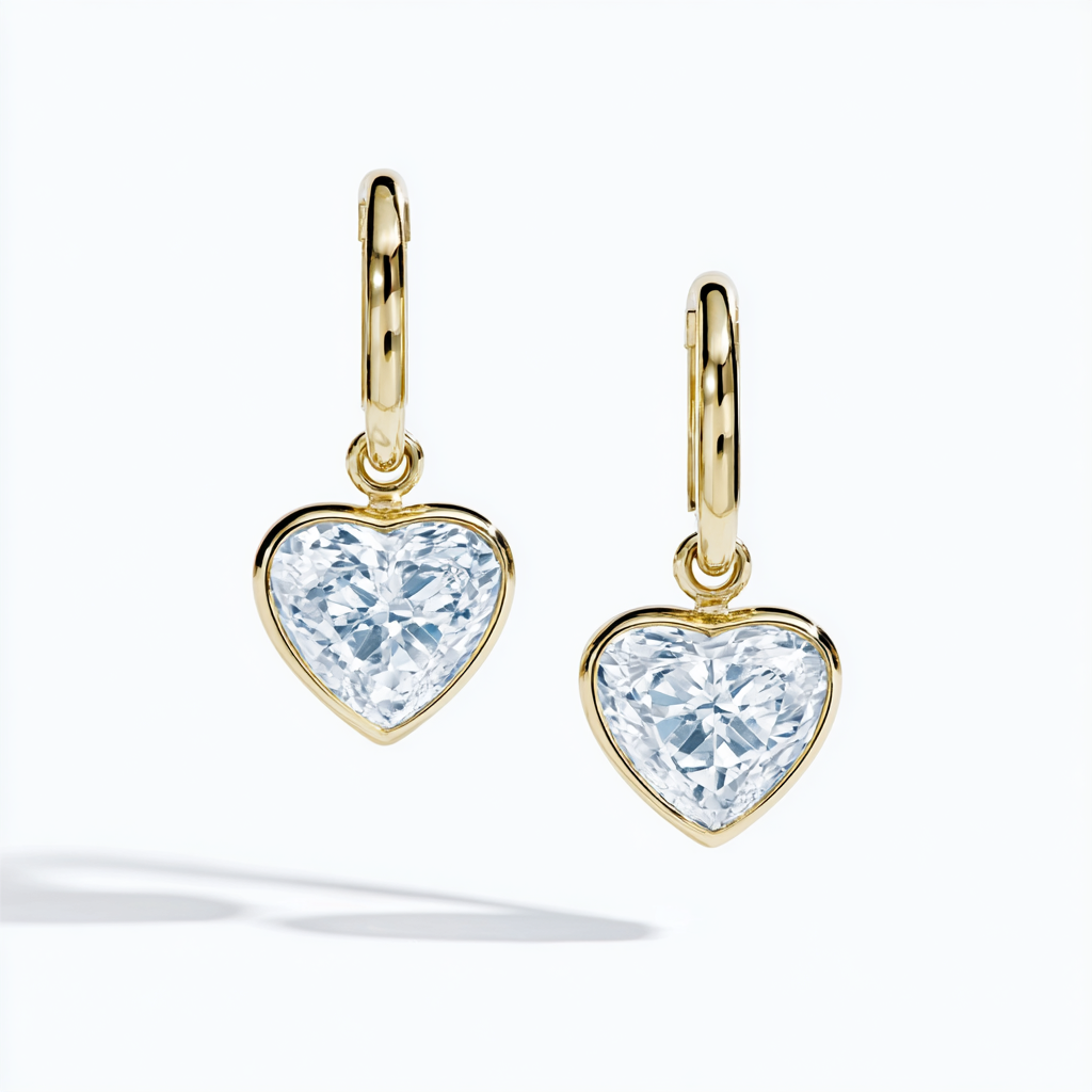 Bezel Set Heart Shaped Diamond Huggie Charm Hoops