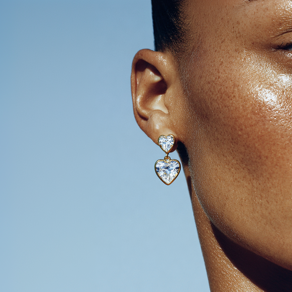 Bezel Set Heart Shaped Diamond Drop Earrings