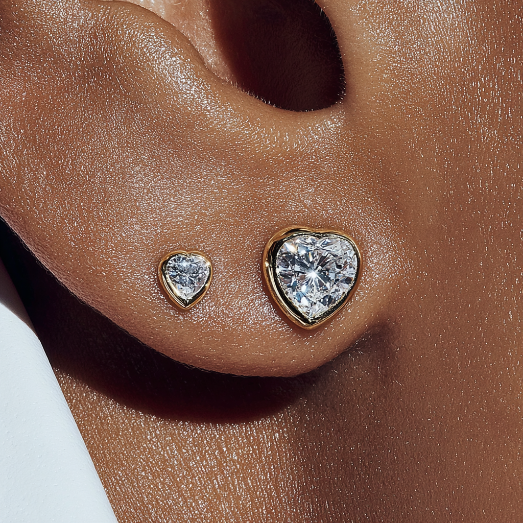 Dainty Bezel Set Heart Shaped Diamond Stud Earrings