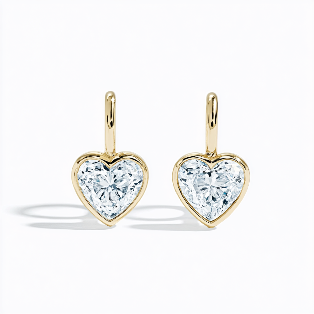 Bezel Set Heart Shaped Diamond French Hook Earrings