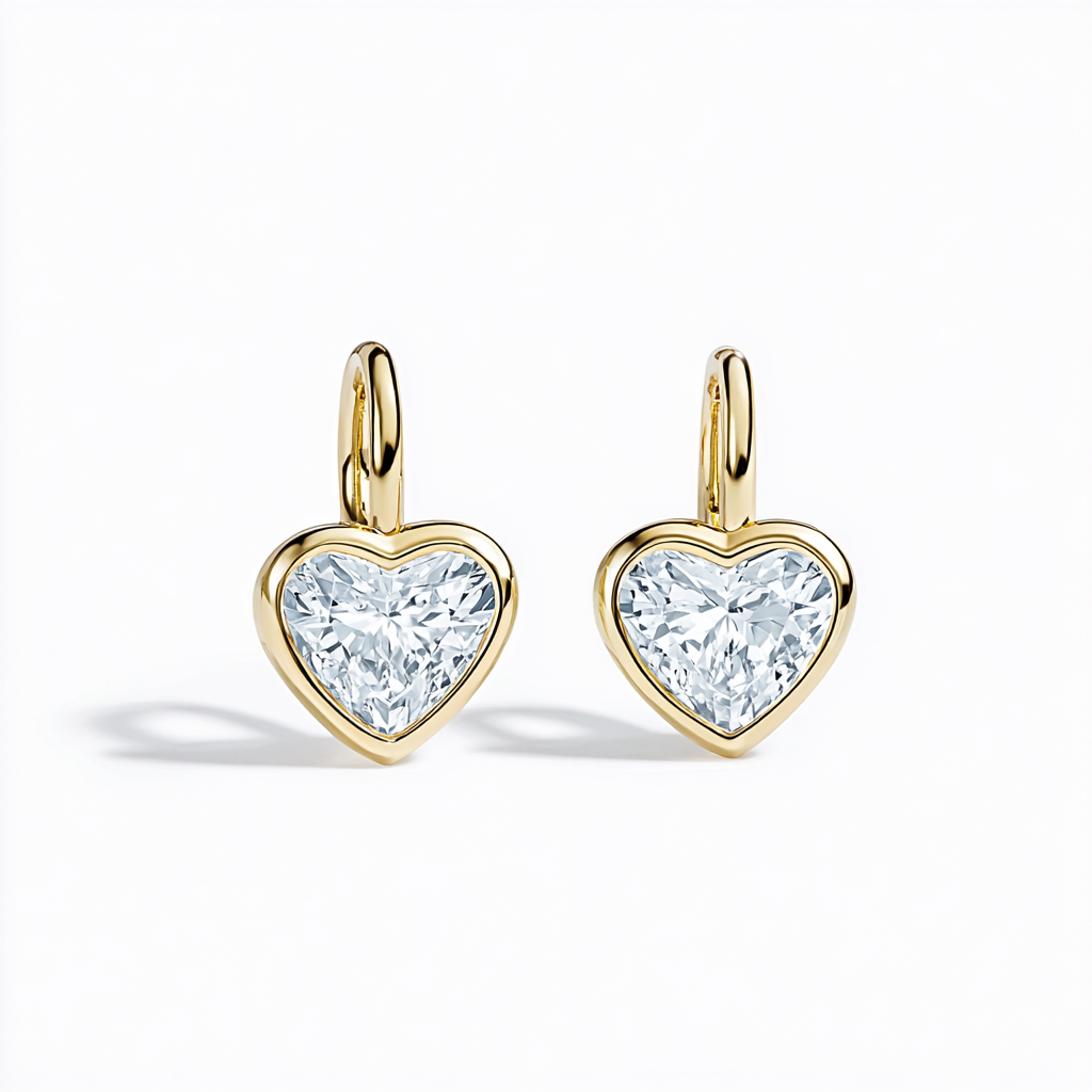Bezel Set Heart Shaped Diamond French Hook Earrings