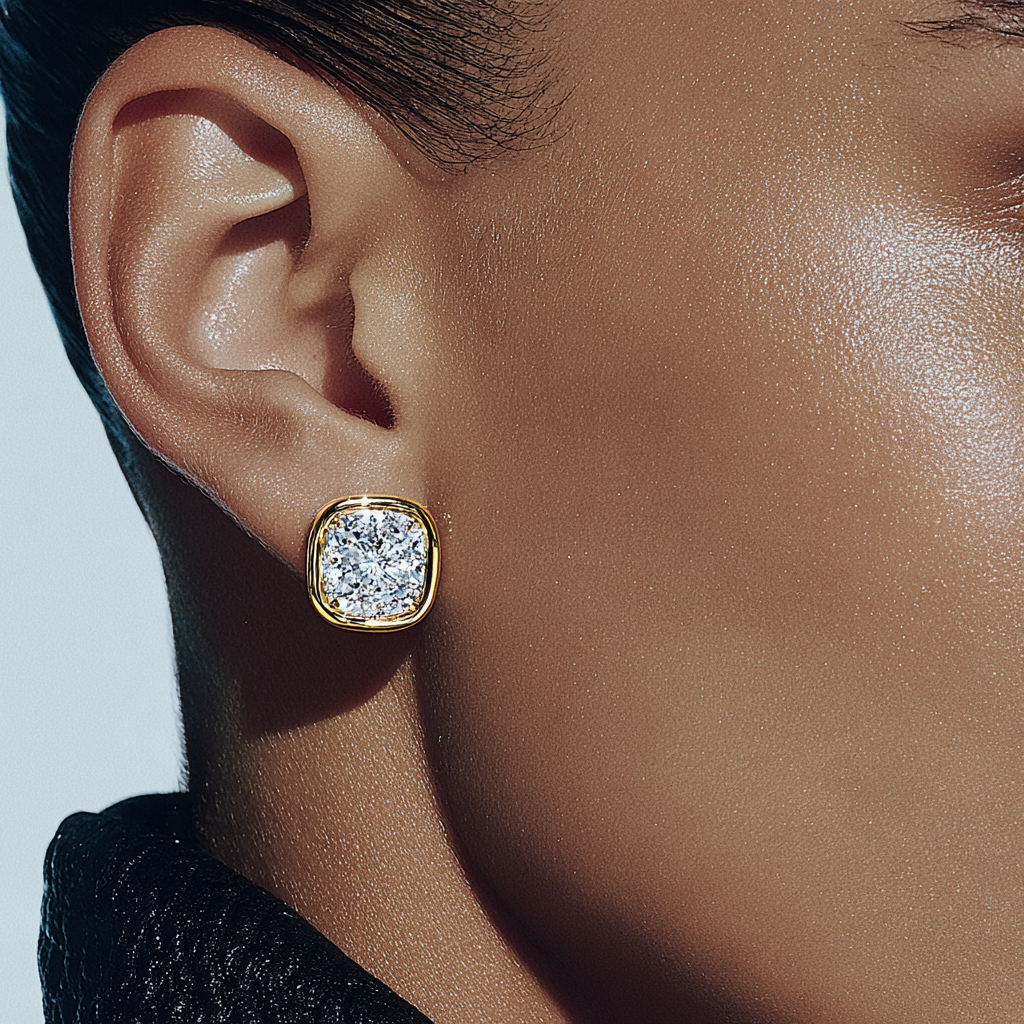 Bezel Set Cushion Cut Diamond Stud Earrings